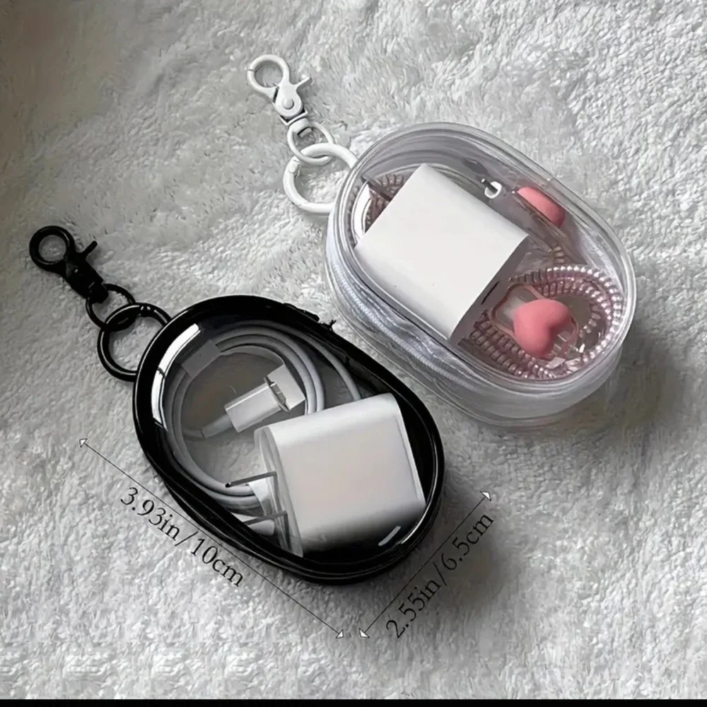 Clear Zipper Travel Charger Case Bag charm Keychains - Picture 2 of 3